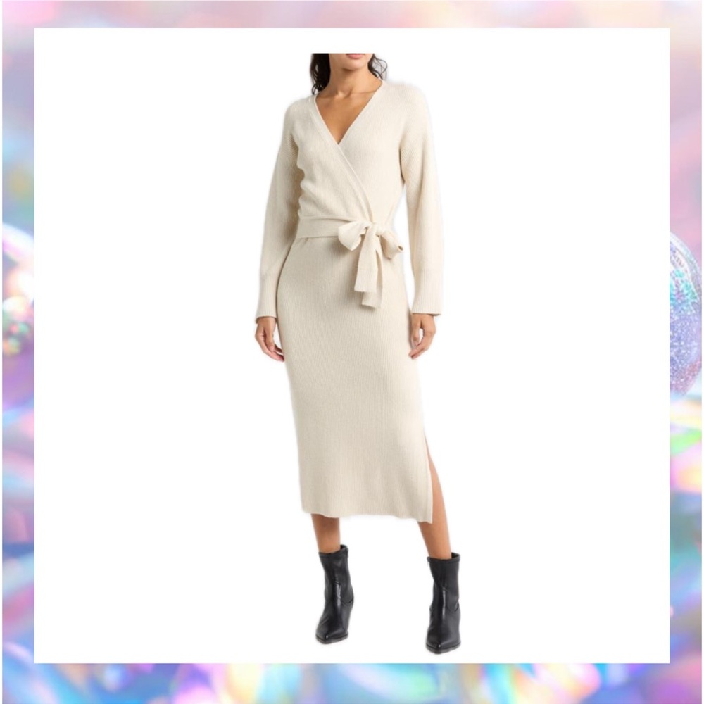 WAYF Long Sweater Cream Dress Size Large NWT